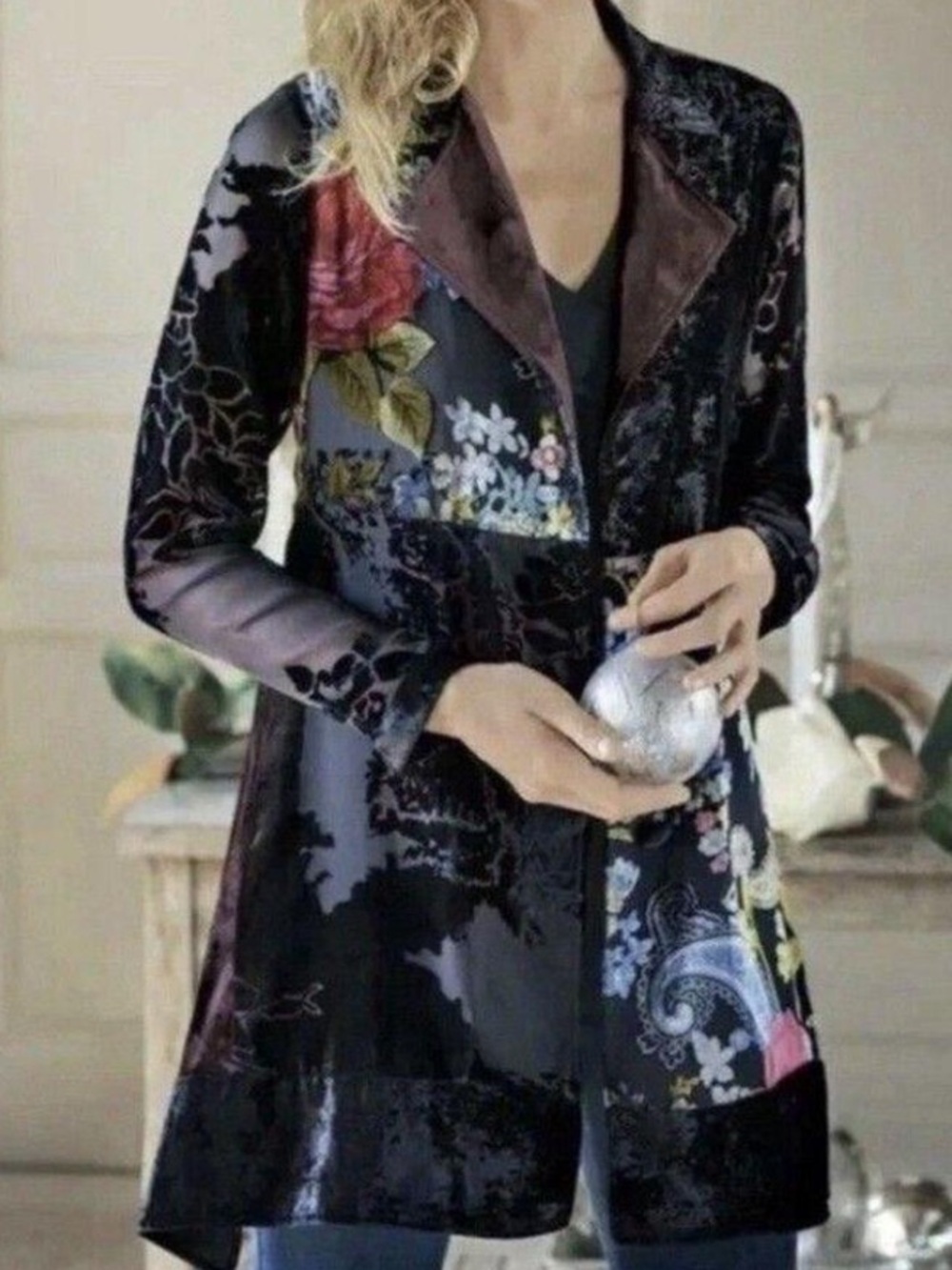 Soft Surroundings Lisette Tunic Jacket Women Floral XXL Burnout Boho Whimsical